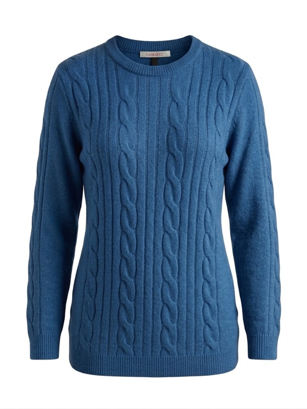 Cable-Knit Crewneck Sweater in Blue by GANTEAU